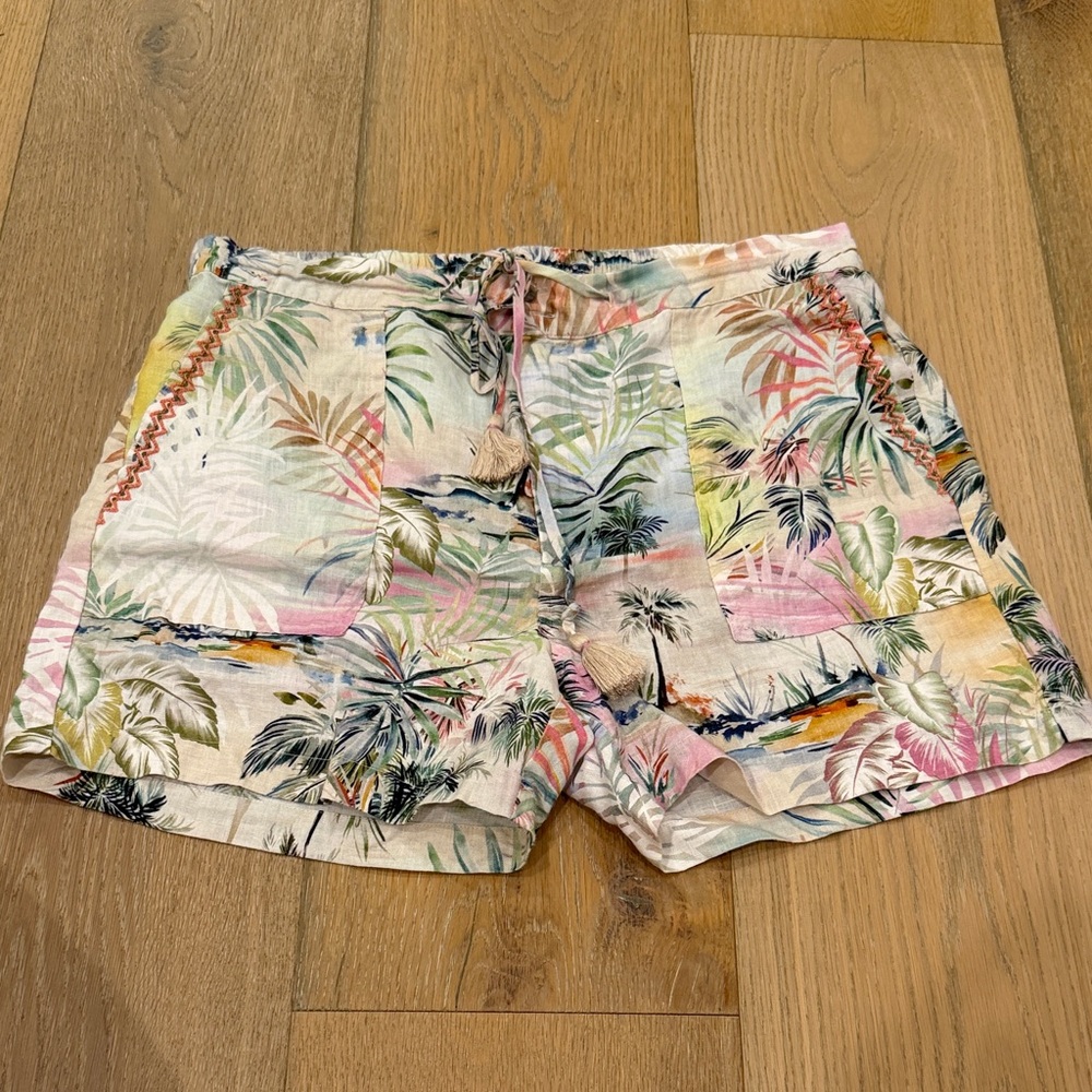 Johnny Was Multicolor Tropical Print Linen Shorts - Pink, Green, Blue